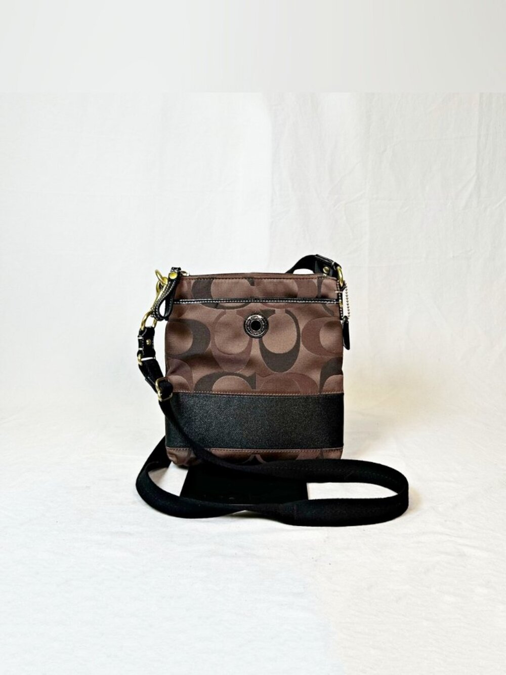Coach Brown Canvas Signature Stripe File Bag Swingpack Crossbody Bag